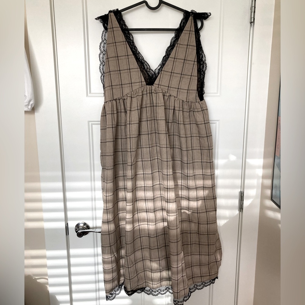 Handmade Plaid Midi Lace Dress